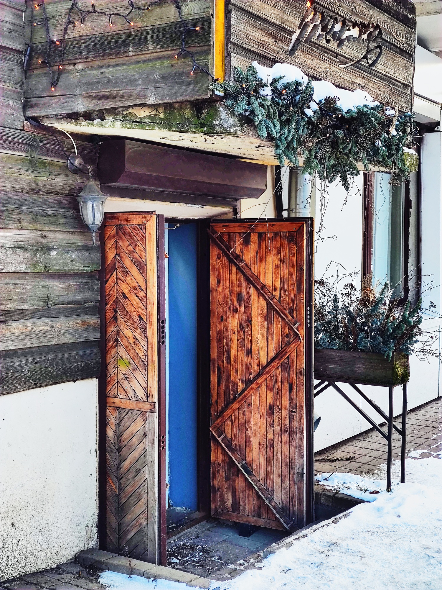 The entrance to a small flower shop.